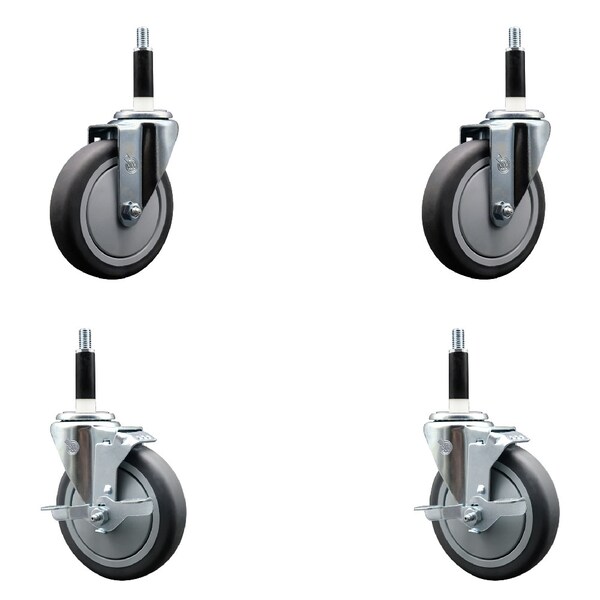 5'' Thermoplastic Rubber Wheel Swivel 7/8'' Expanding Stem Caster Set 2 Brakes, 4PK